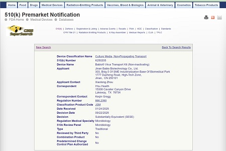 BABIO turvaa USA:n FDA 510(k) -puhdistuksen viruskuljetuspakkaukselleen (ei-inaktivoiva)